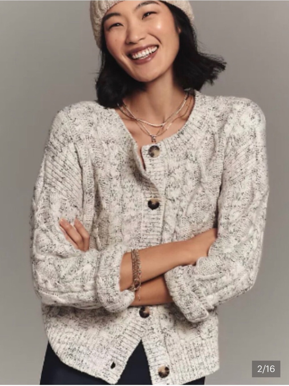 Maeve Cream Marled Button-Front Cardigan